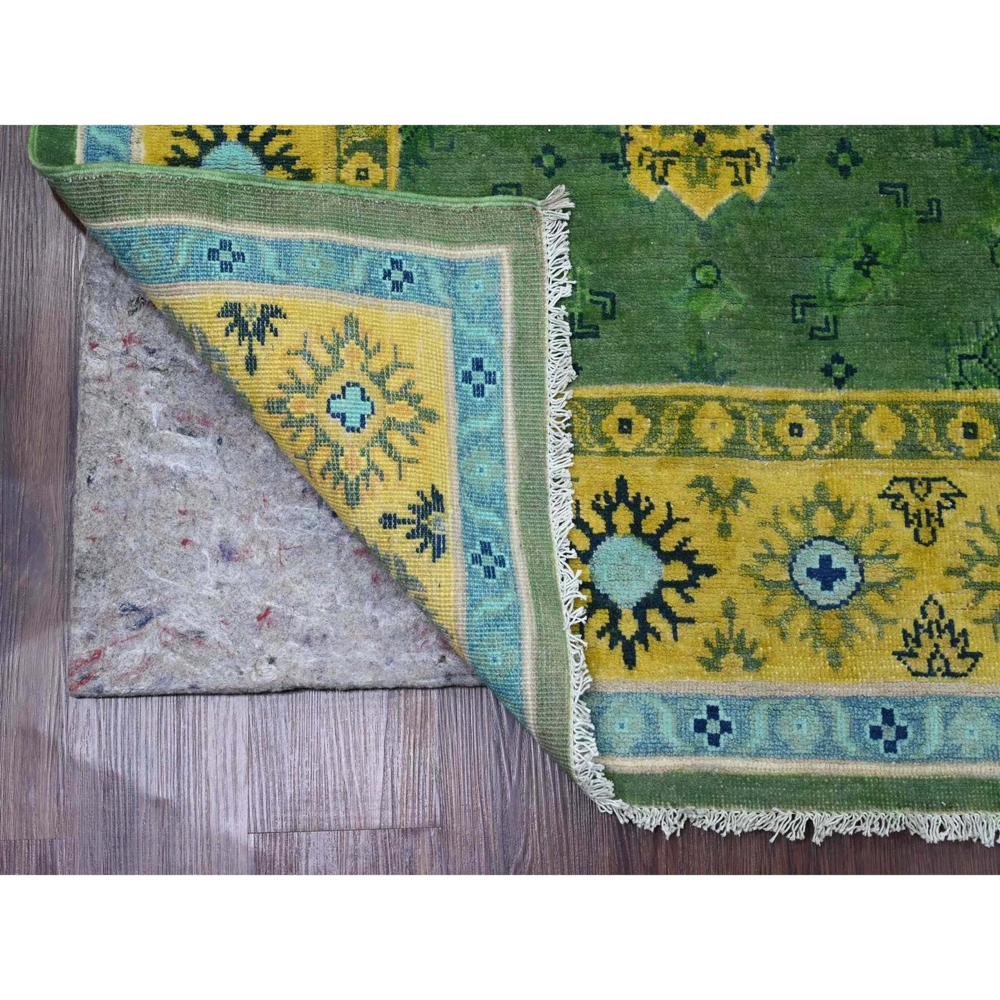 5'4"X7'6" Green Fusion Kazak Caucasian Design Pure Wool Hand Knotted Rug