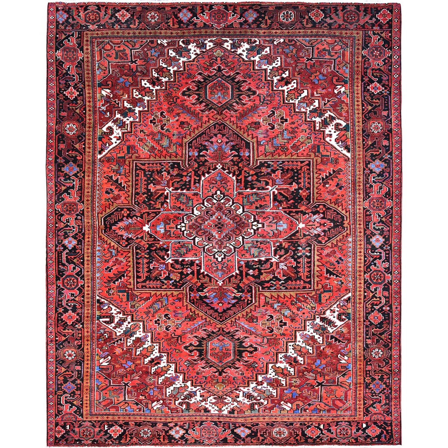 10'1"X12'10" Electric Crimson Red Vintage Semi Antique Heris Abrash Rug