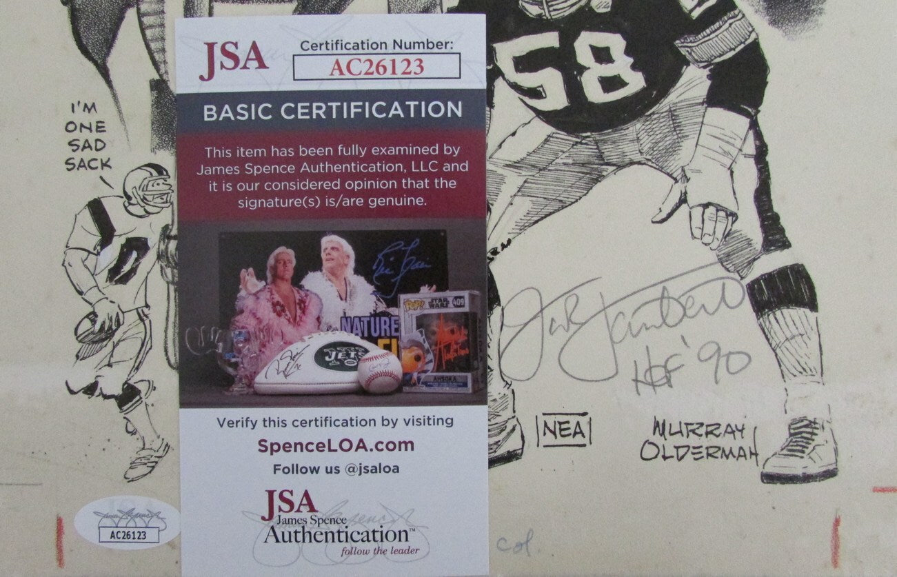 Jack Lambert Hof Autographed 8.5X13 Orig Olderman Drawing 1/1 Steelers Jsa