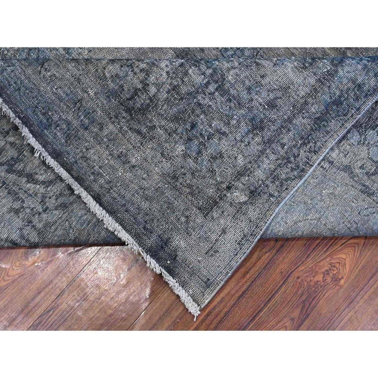 9'8"X13'3" Jet Gray Vintage Zoroastrian Karman Hand Knotted Oriental Rug