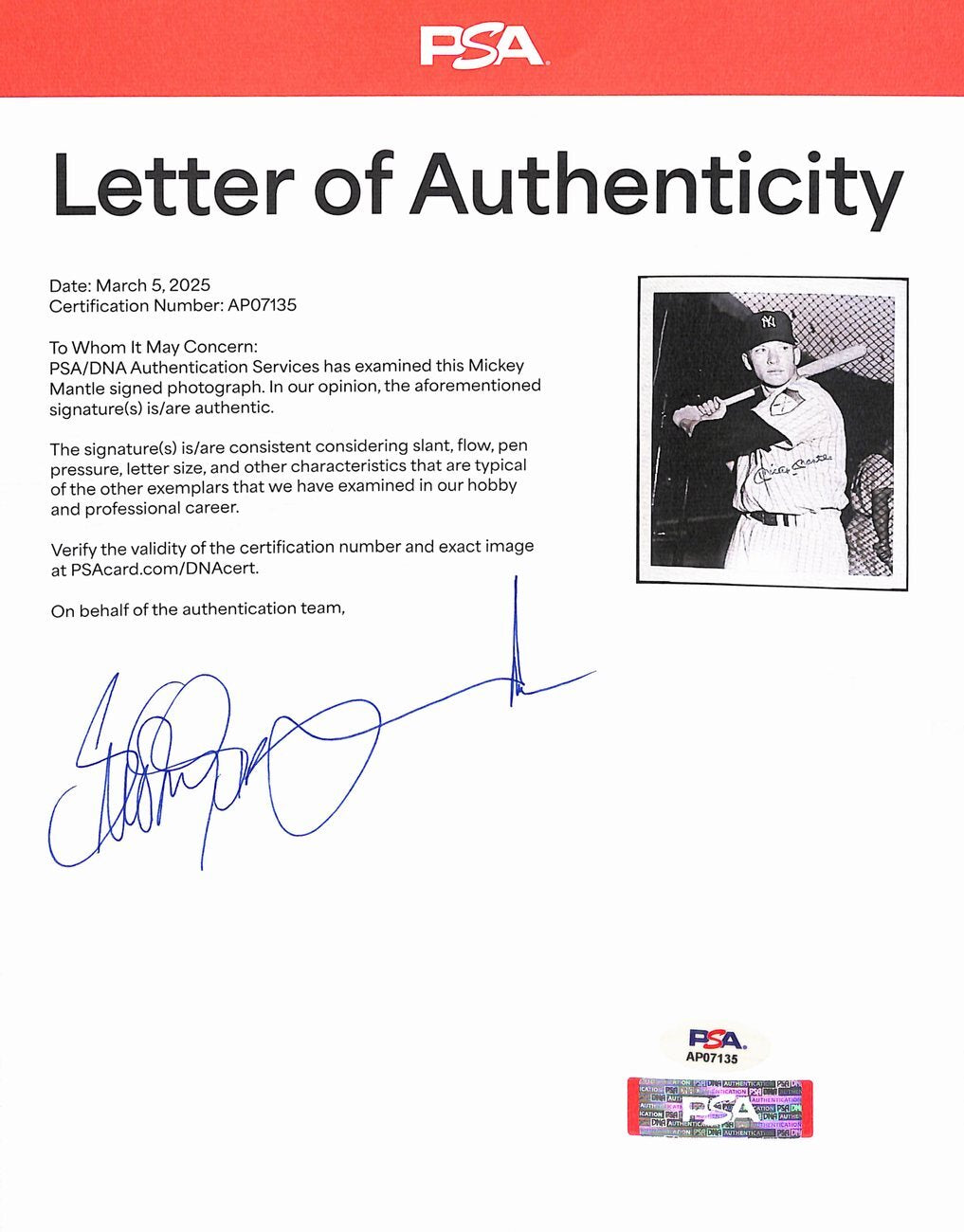 Mickey Mantle Hof 1951 Signed/Autograph Framed 16X20 Photo Yankees Psa/Dna 94466