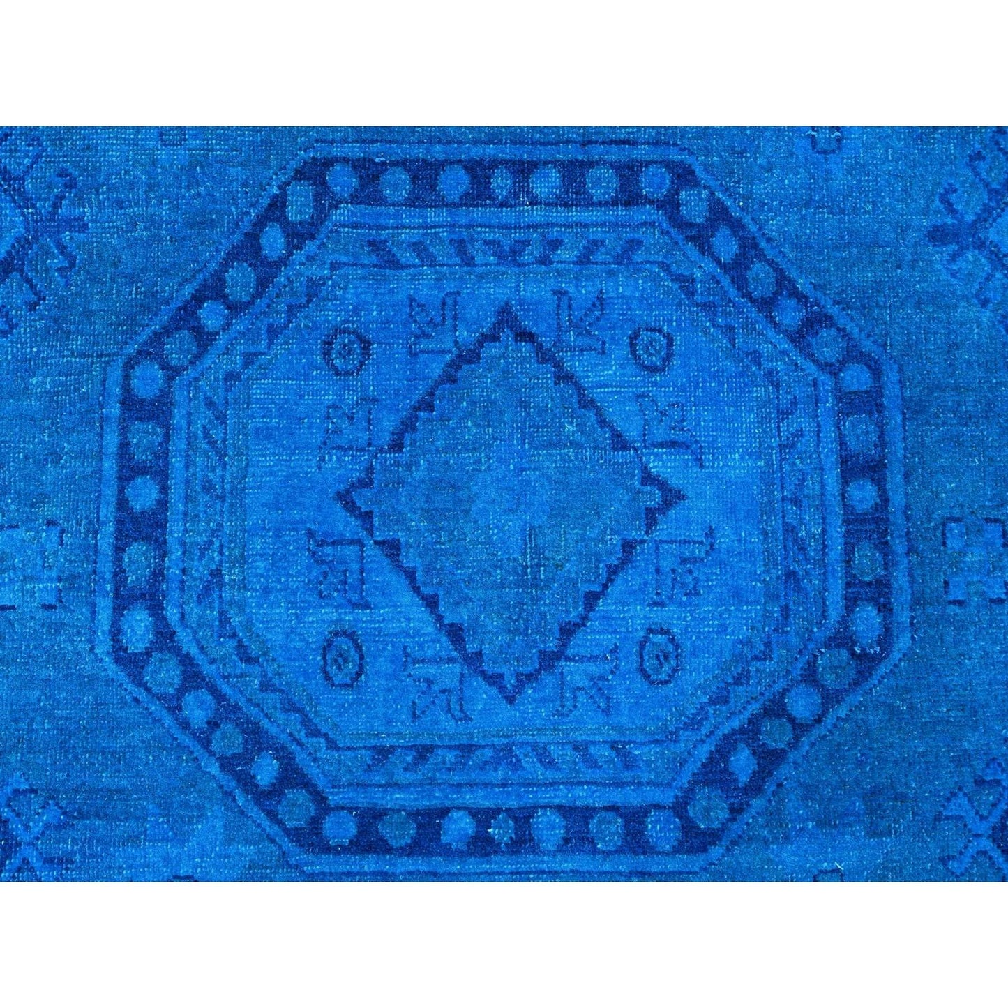 7'8"X10'1" Blue Hand Knotted Overdyed Kazak Geometric Design All Wool Rug