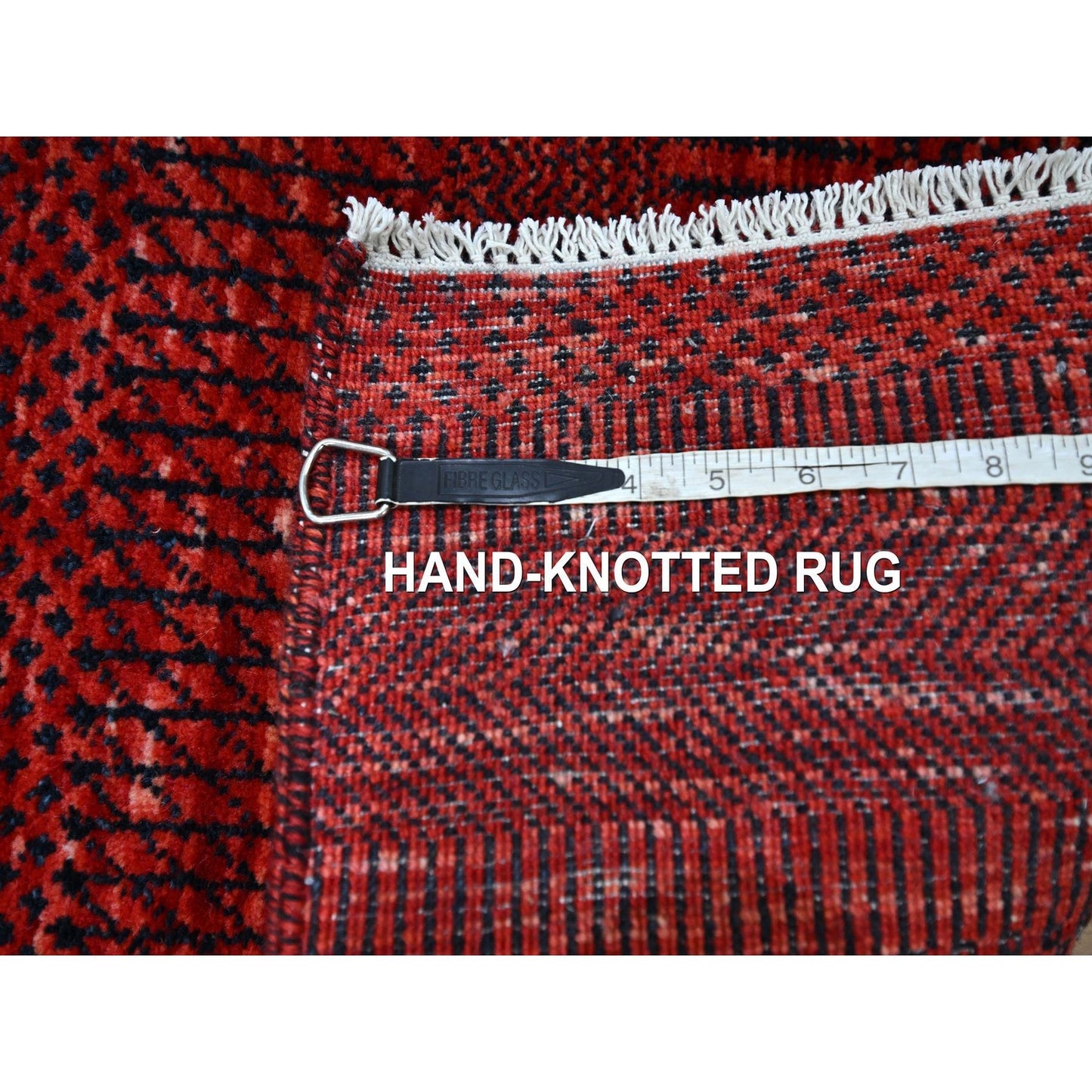 2'5"X14' Red Modern Grass Design Hand Knotted Wool And Silk Runner Rug