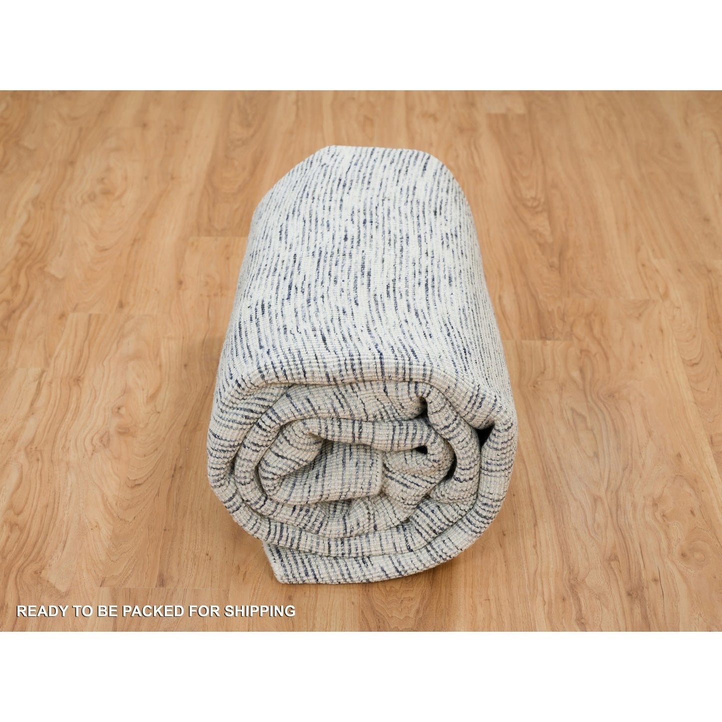 8'2"X10' Blue Pure Wool Hand Loomed Modern Striae Design Oriental Rug