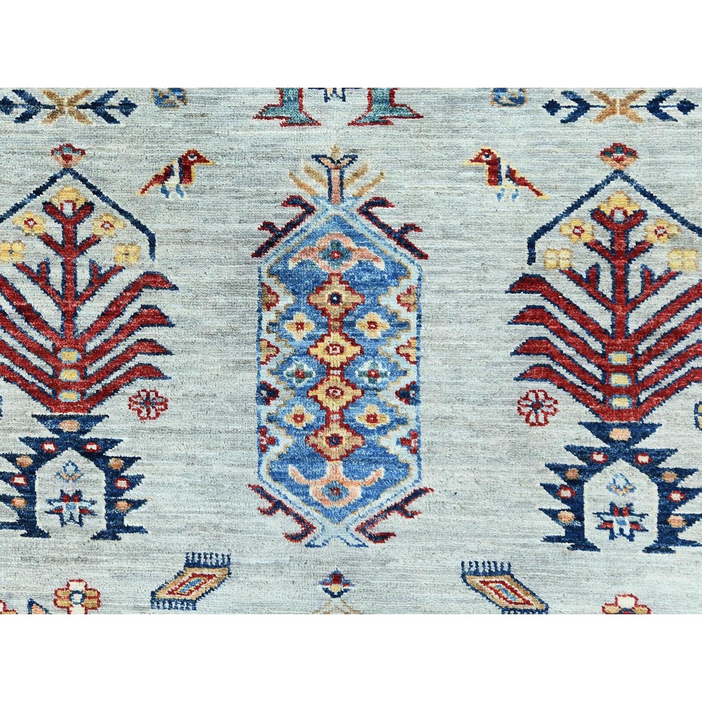 10'X14' Silver Blue Pure Wool Hand Knotted Afghan Super Kazak Rug