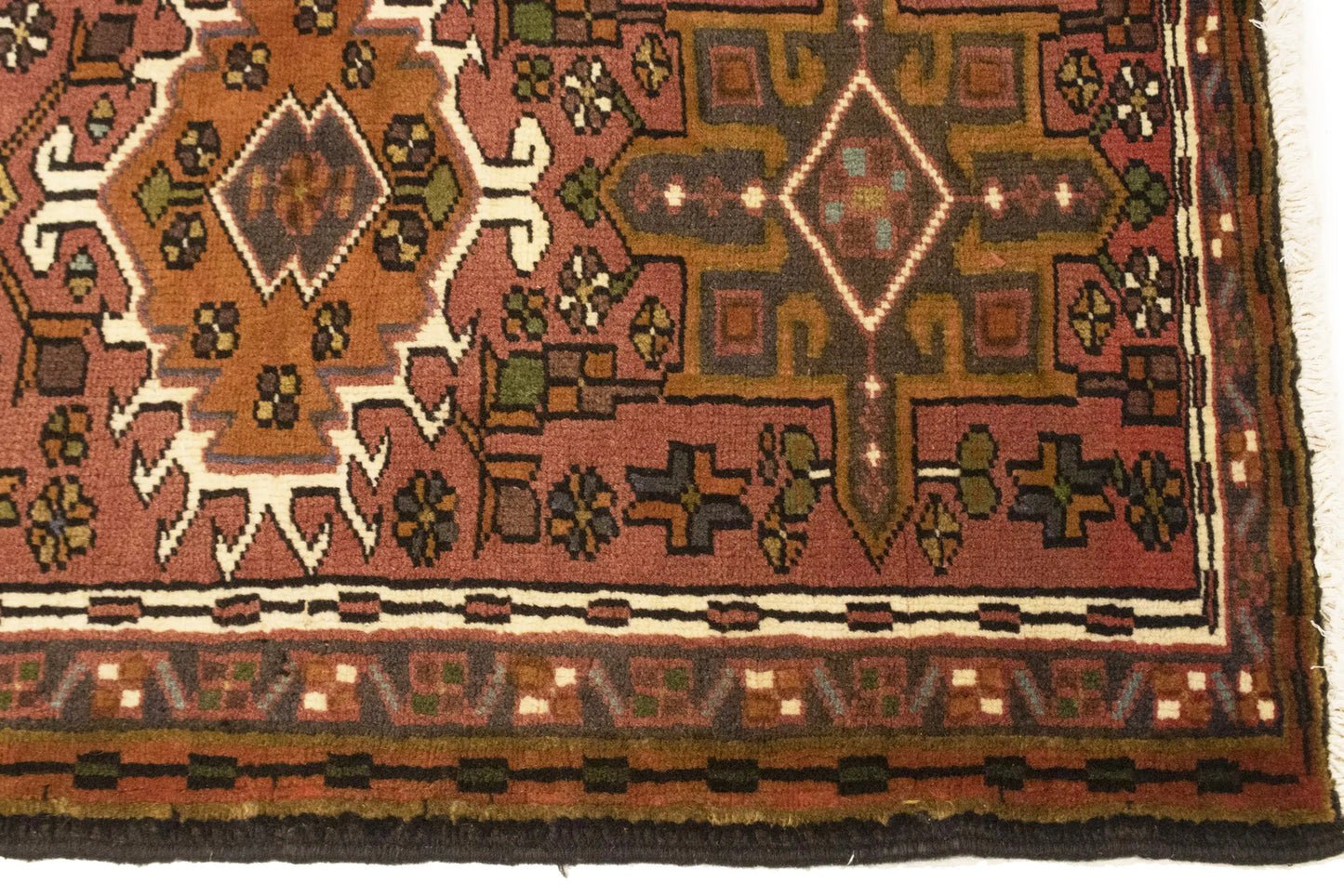 Vintage Red Geometric Runner Rug Narrow Farmhouse