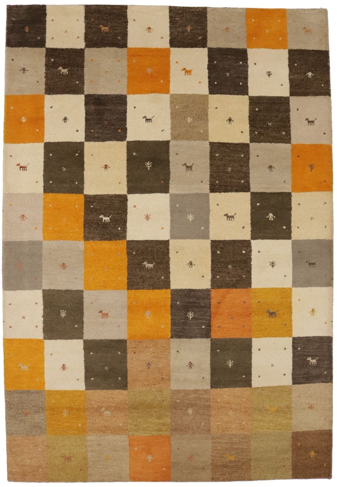 Modern Gabbeh Rug Multicolored Tribal Checker