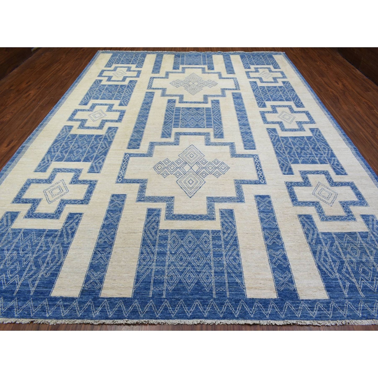 10'1"X13'9" Navy Blue Fine Peshawar Extra Soft Wool Hand Knotted Rug