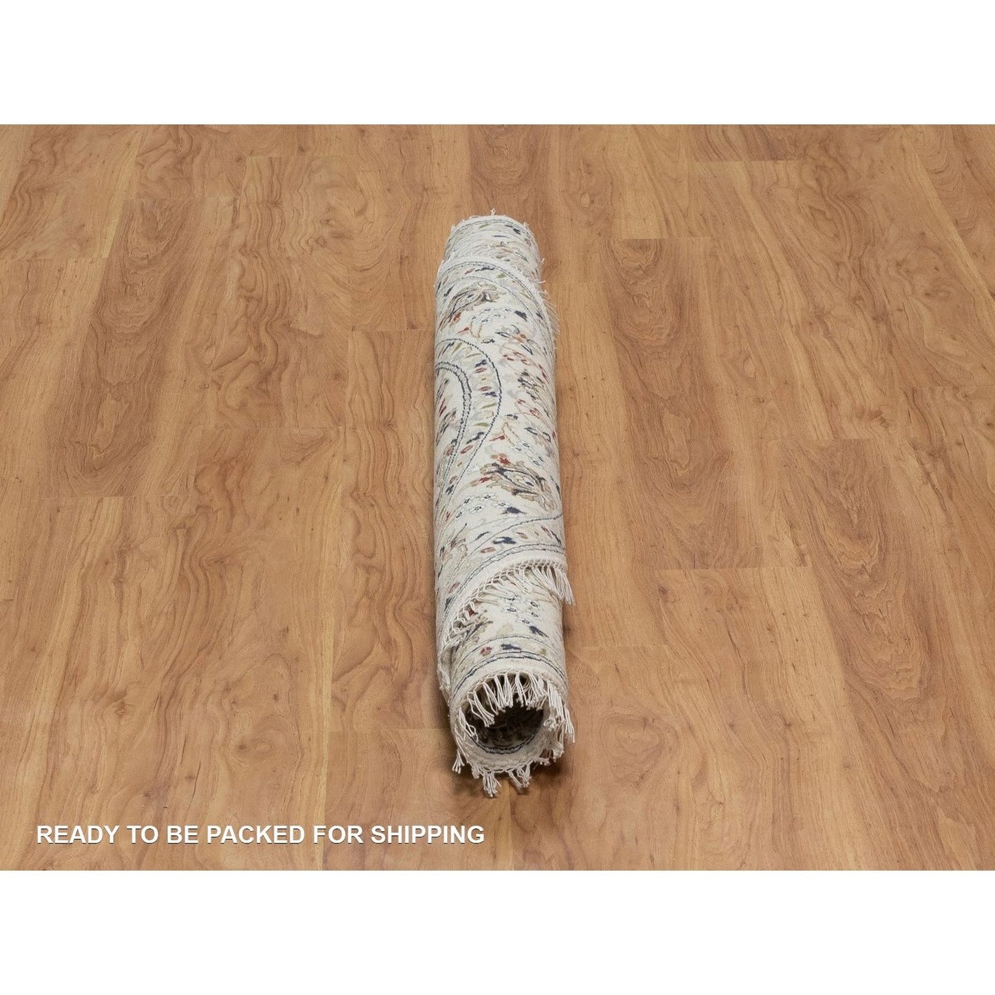 5'X5' Ivory Nain With Flower Design Hand Knotted Wool And Silk Round Rug