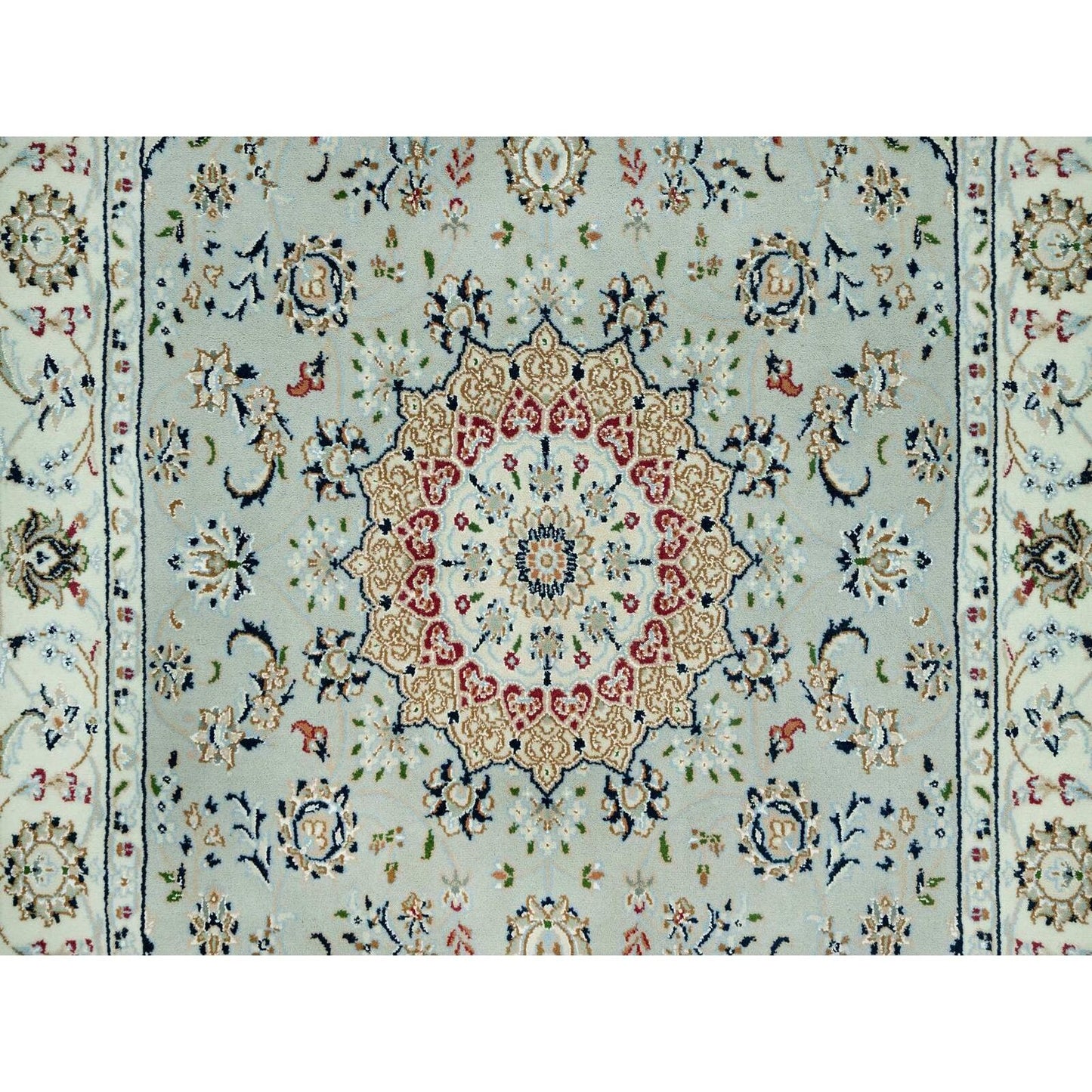 4'X6'2" Gray Hand Knotted Nain Design 250 Kpsi Soft Wool Rug