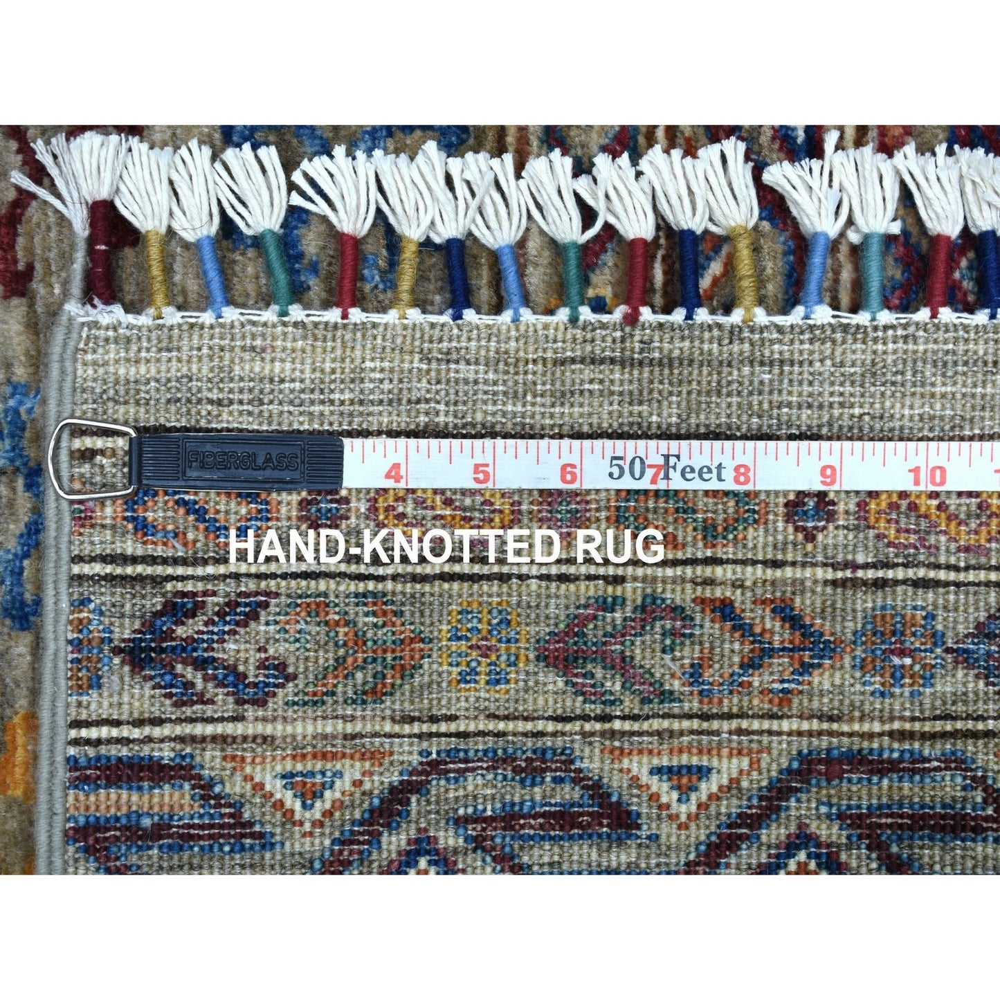 3'X7'7" Gray Super Kazak Khorjin Design Hand Knotted Pure Wool Runner Rug