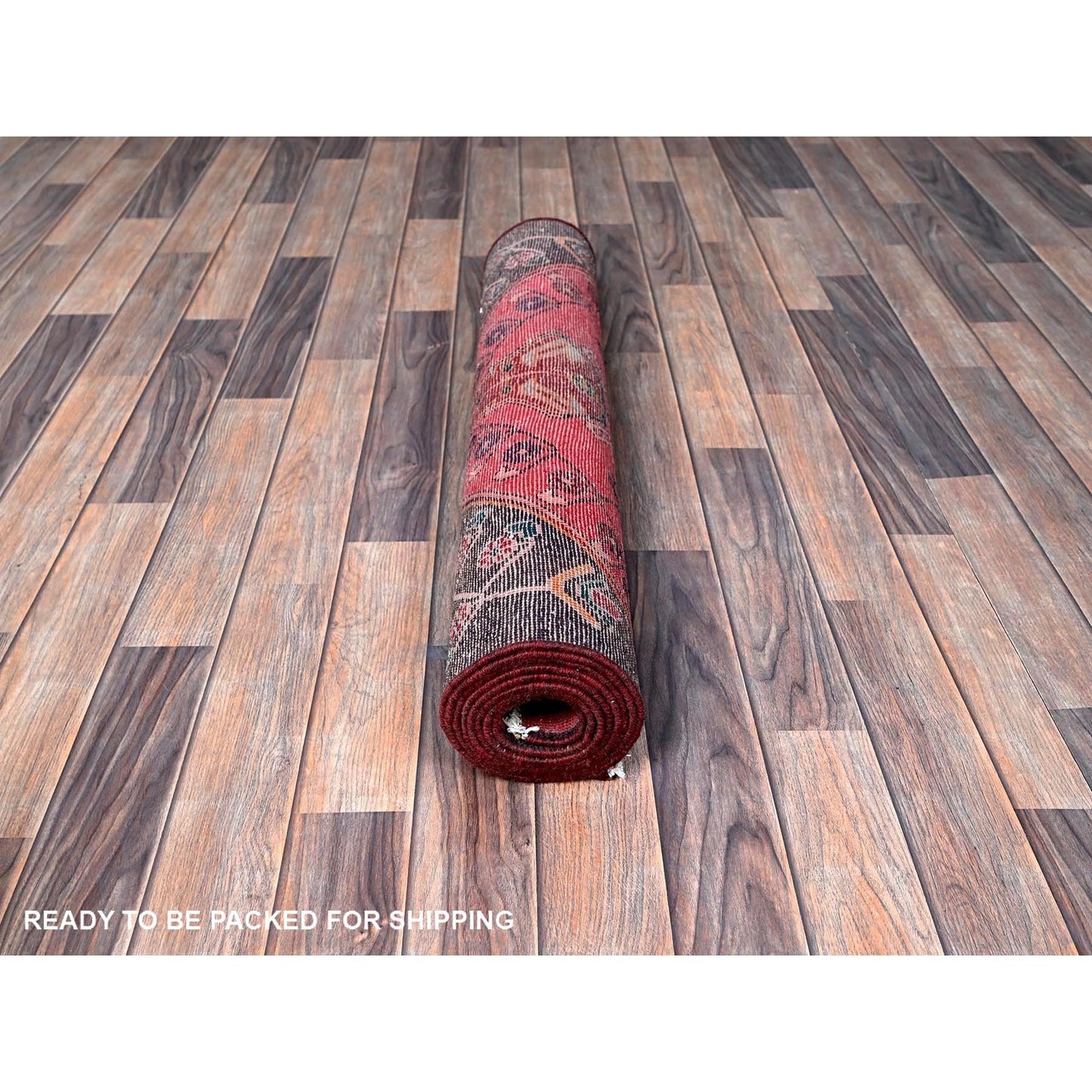 3'1'X9' Red Ovedyed Vintage Zoroastrian Hand Knotted Pure Wool Runner Rug