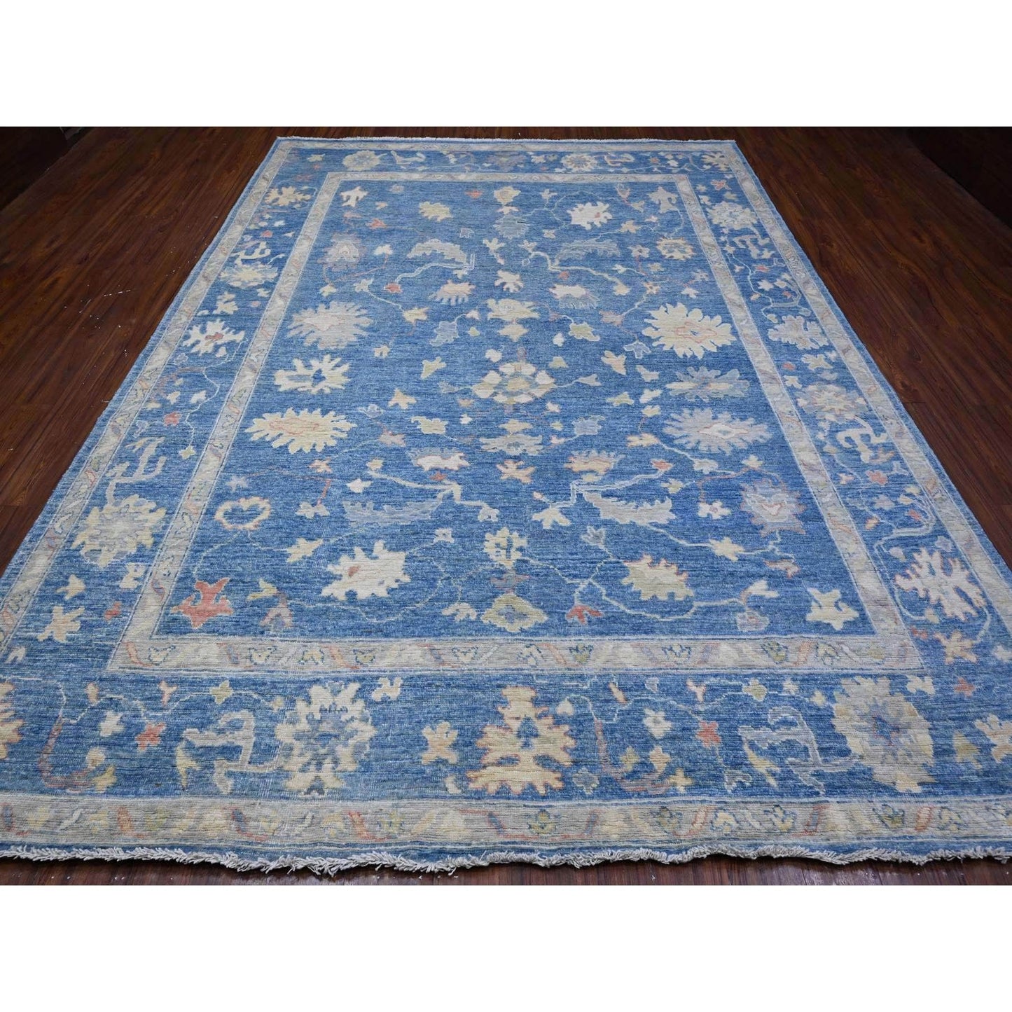 9'X12'2" Denim Blue Afghan Angora Oushak Natural Dyes Oriental Rug