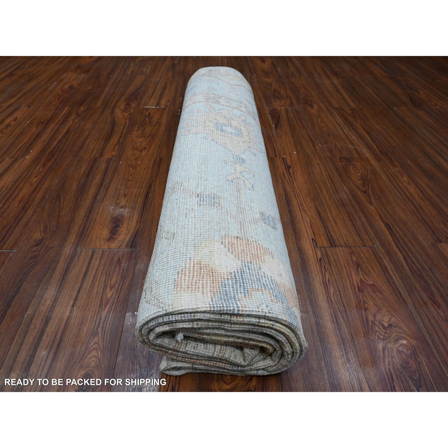 7'9"X9'9" Beau Blue Faded Out Angora Oushak Wool Weft Oriental Rug