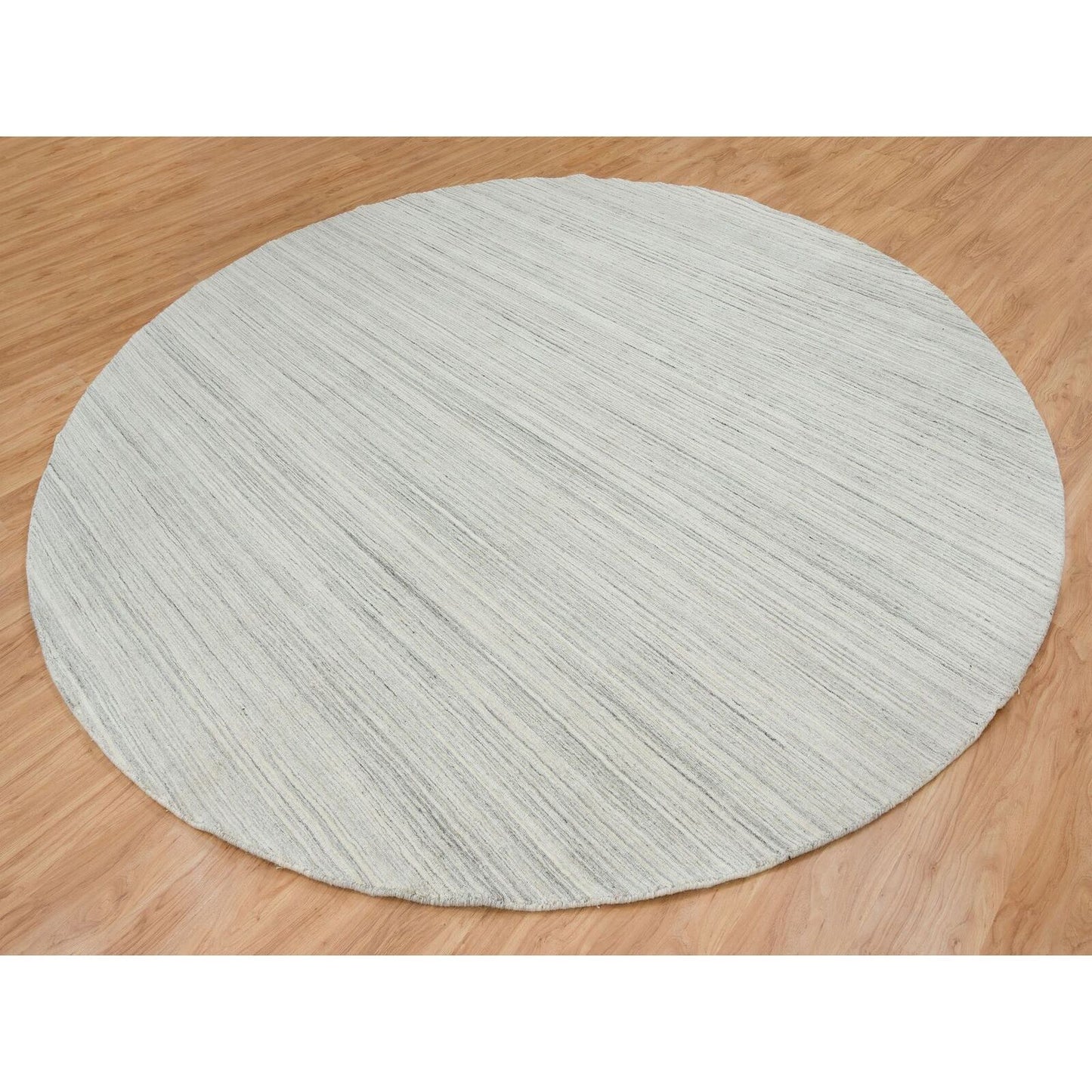 12'1"X12'1" Ivory Hand Loomed Undyed Natural Wool Modern Design Round Rug