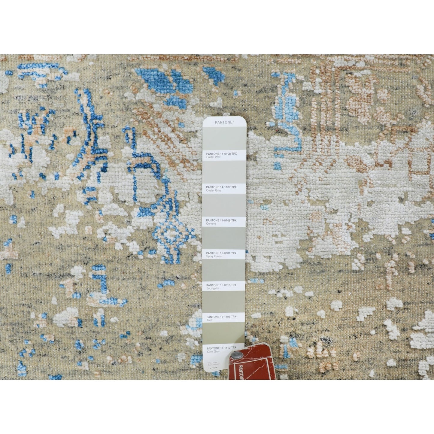 8'10"X12' Gray Snowflake Silk With Textured Wool Oriental Rug