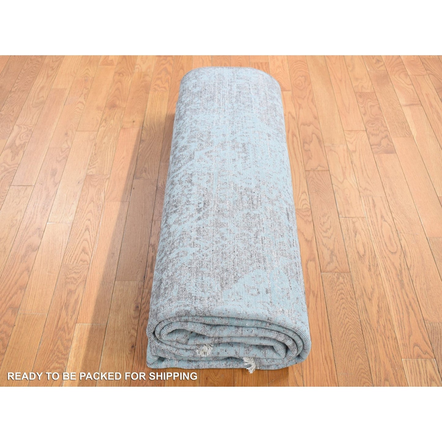 8'X10' Green Wool And Silk Hand Knotted Broken Zoroastrian Design Rug