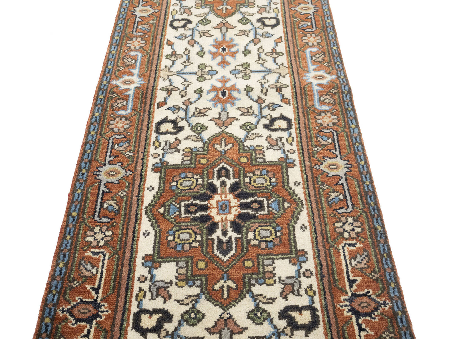 Oversized Heriz Serapi Floral Runner Hand-Knotted