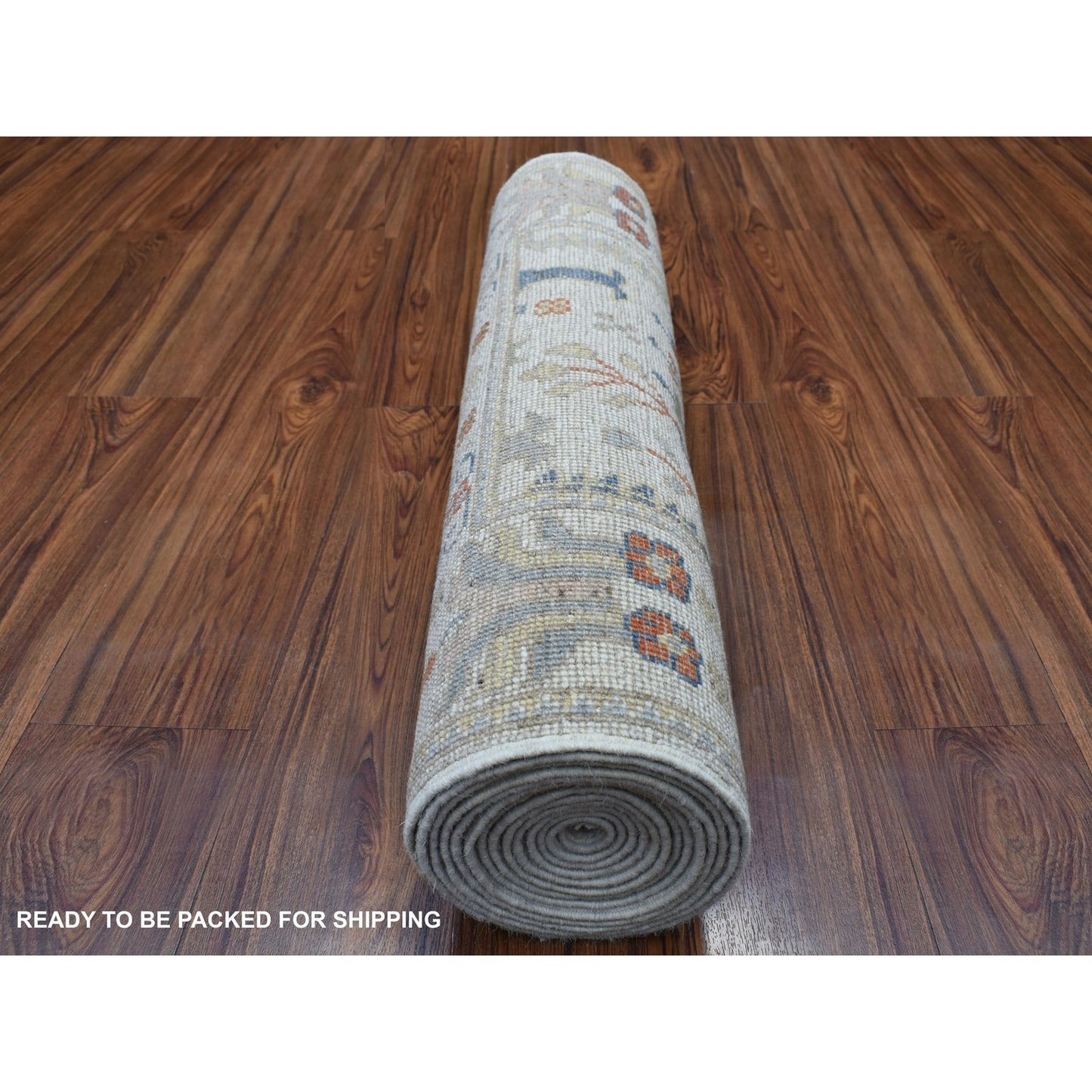 2'9"X15'6" Ivory Angora Oushak With Cypress Design Wool Hand Knotted Rug