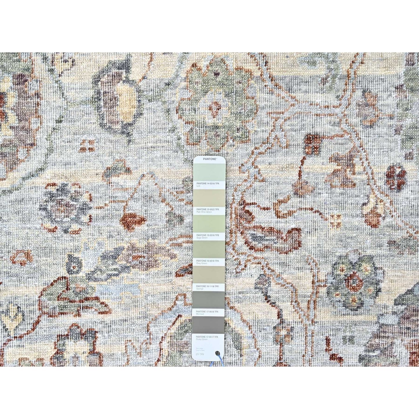 9'X11'9" Gray Pure Wool Antiqued Ziegler Mahal Design Hand Knotted Rug