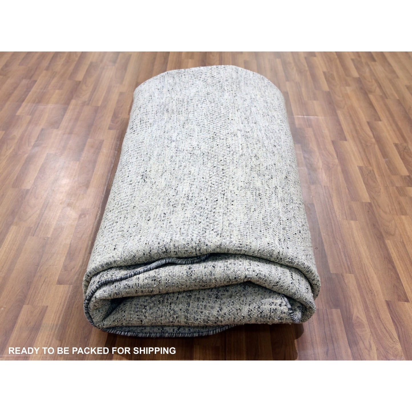 11'X11' Bright Gray Undyed Wool Grass Design Hand Knotted Round Rug