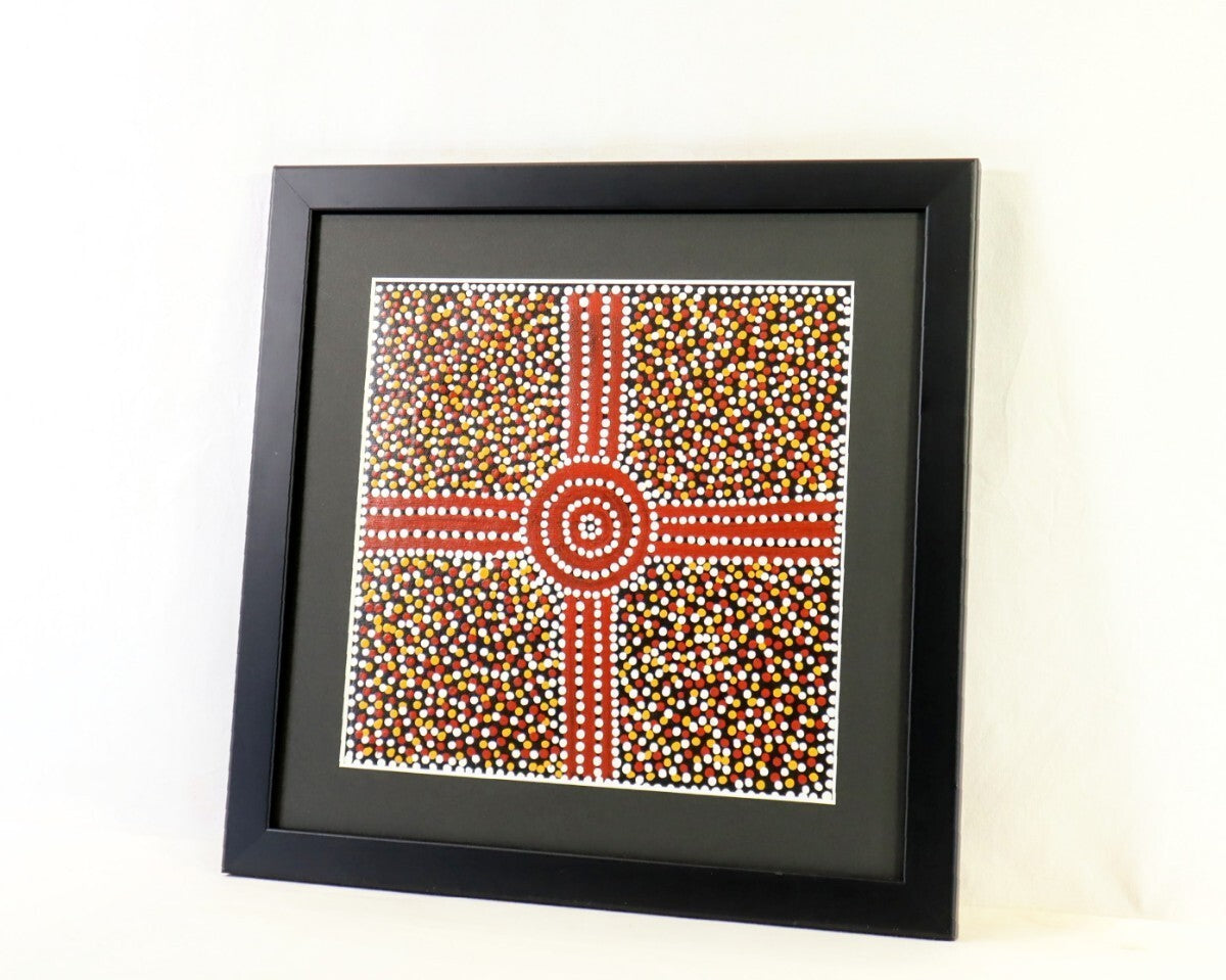 Paddy Bird Jungala "Mulga Seed" Aboriginal Dot Painting Acrylic On Canvas Signed