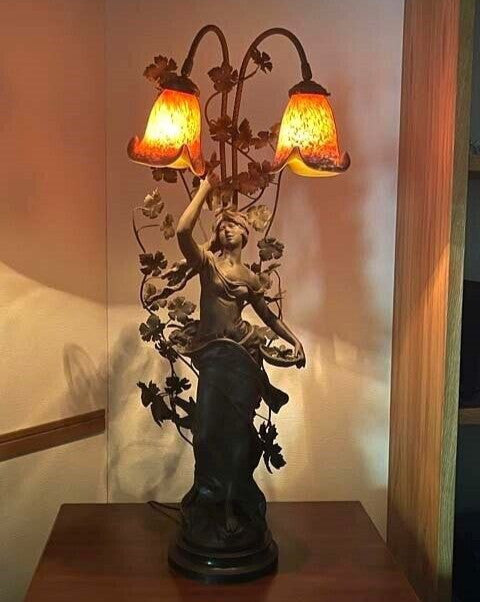 Antique French Bronze Statue Lamp Auguste Moreau