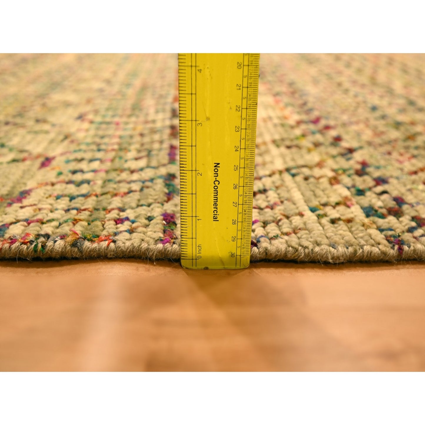 9'X12'3" Brown Sari Silk And Wool Geometric Design Hand Knotted Rug