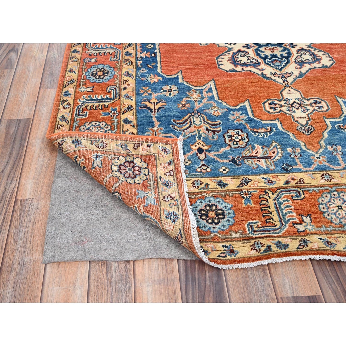 4'9"X6'6" Persimmon Orange Afghan Seeripe Heris Wool Hand Knotted Rug
