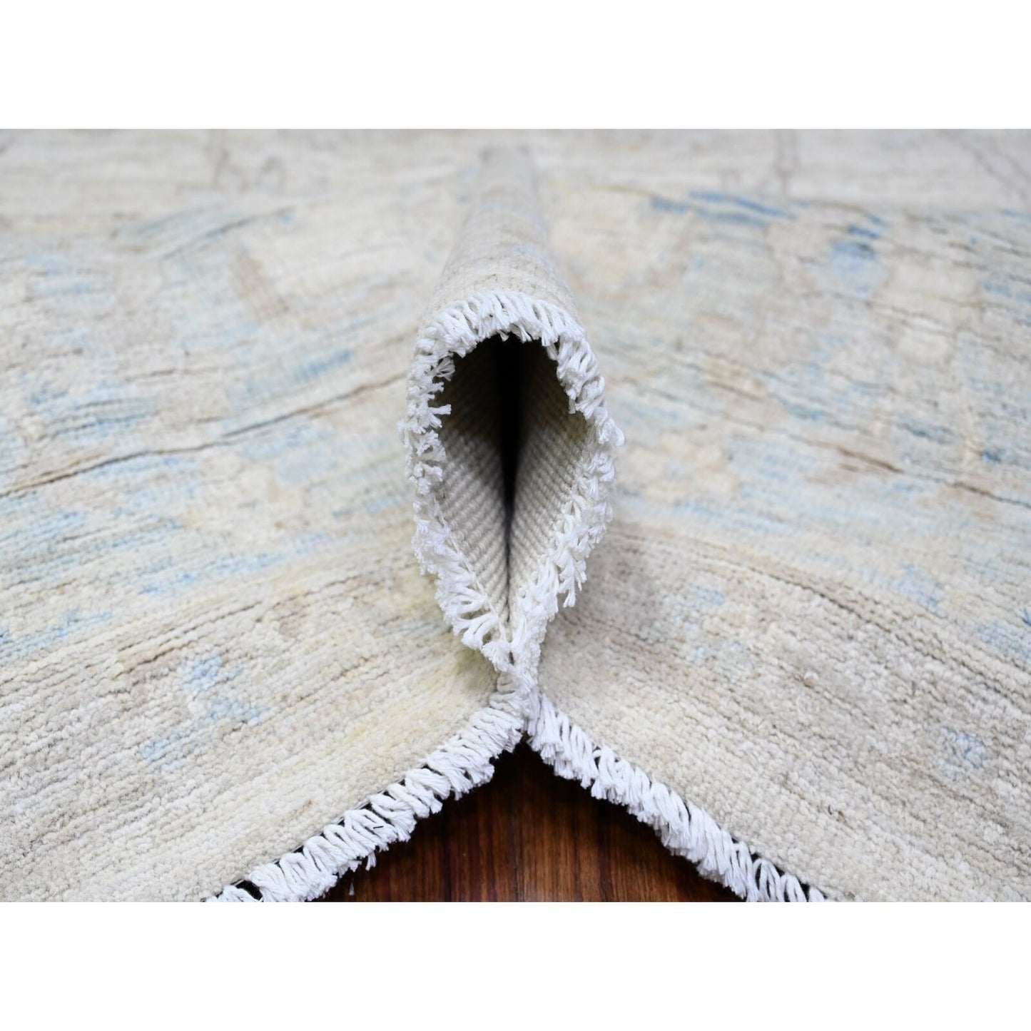 9'X11'9" Vista White Hand Knotted Pure Wool Stone Wash Peshawar Rug