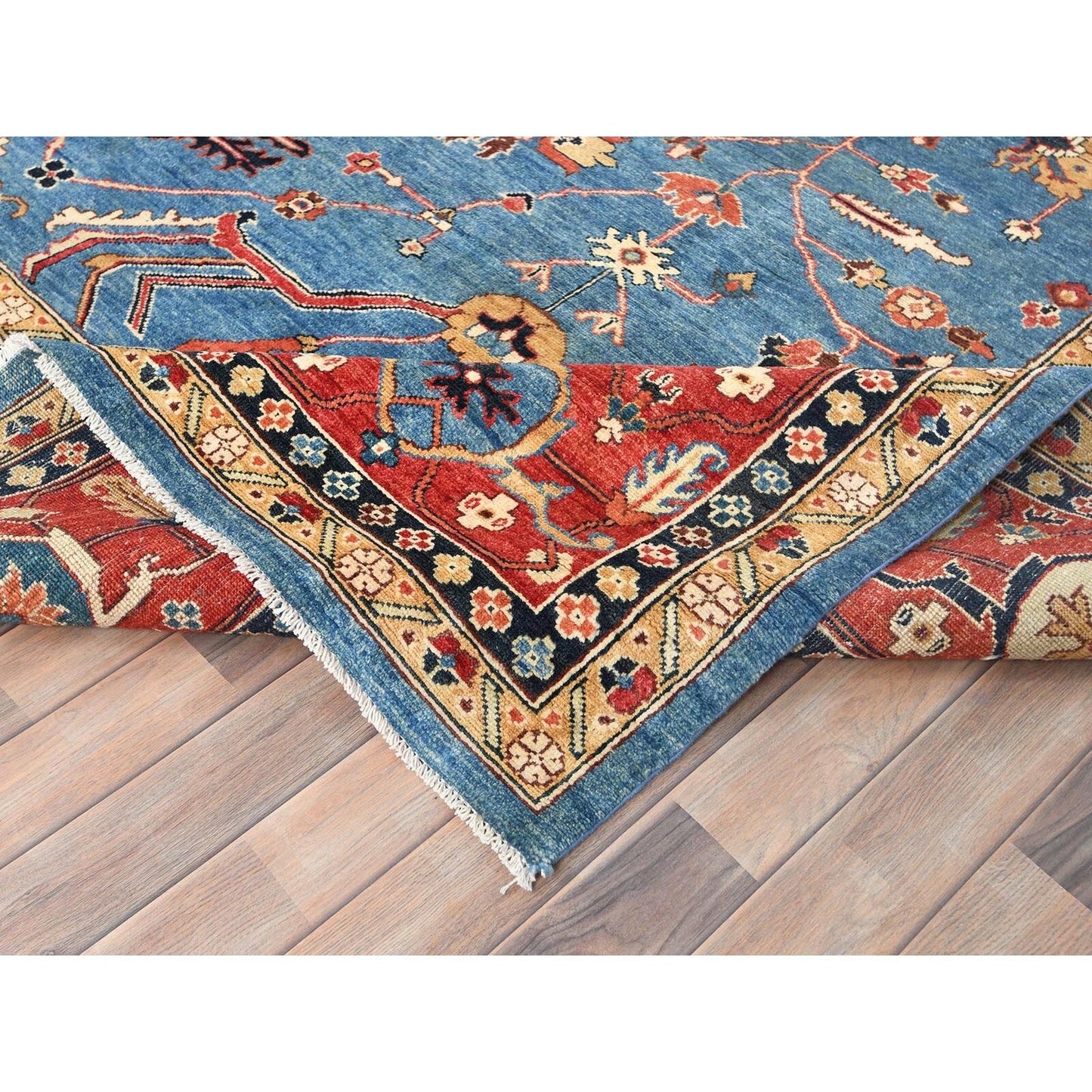 9'10"X13'6" Blue Afghan Peshawar Heris Wool Hand Knotted Oriental Rug