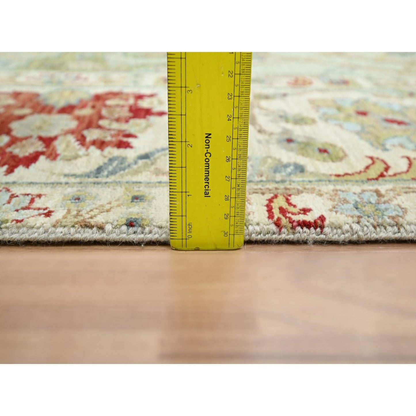 9'1"X12'3" Pelican Gray Sickle Leaf Design Hand Knotted Pure Wool Rug
