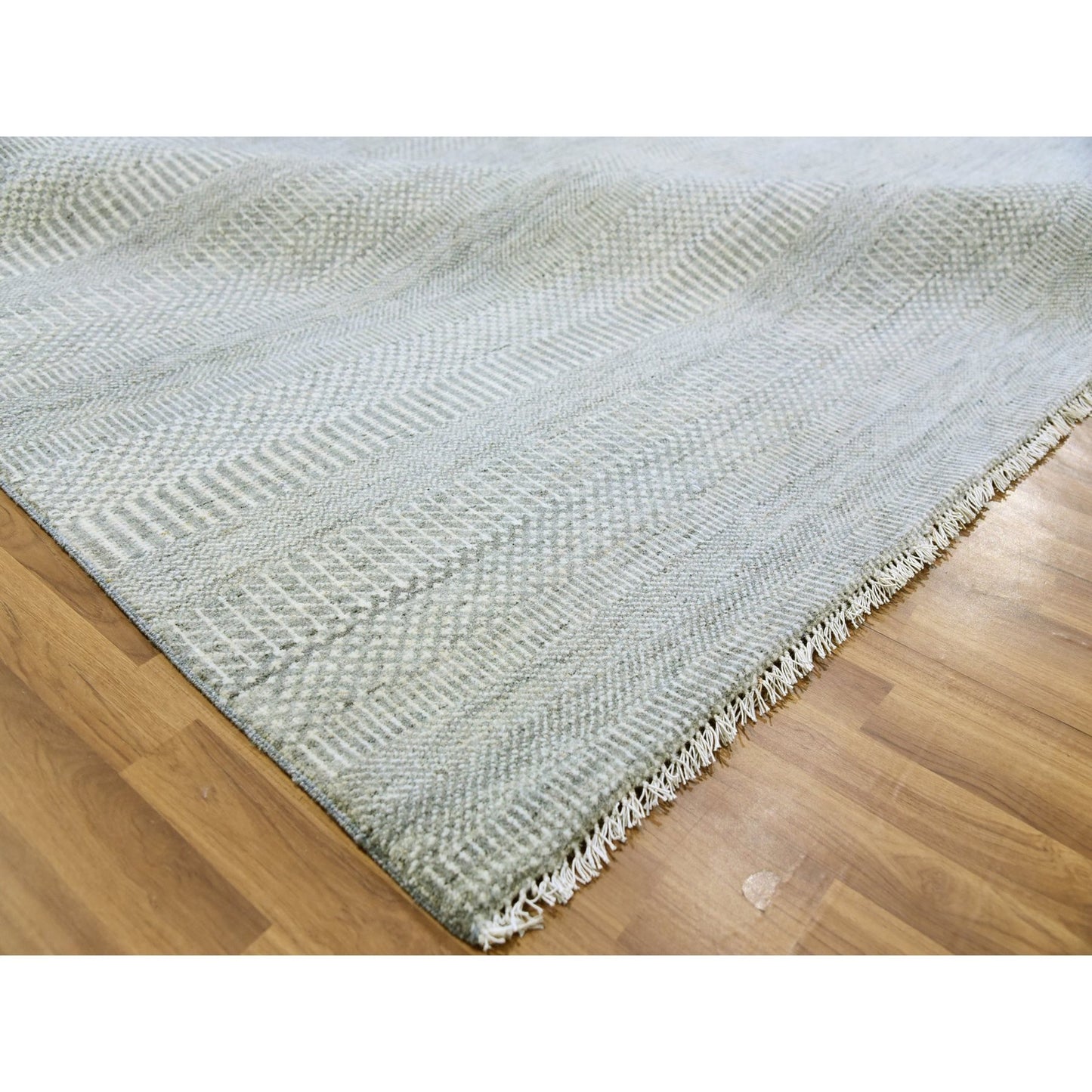 12'X12'4" Olive Gray Grass Design Undyed Wool Hand Knotted Square Rug