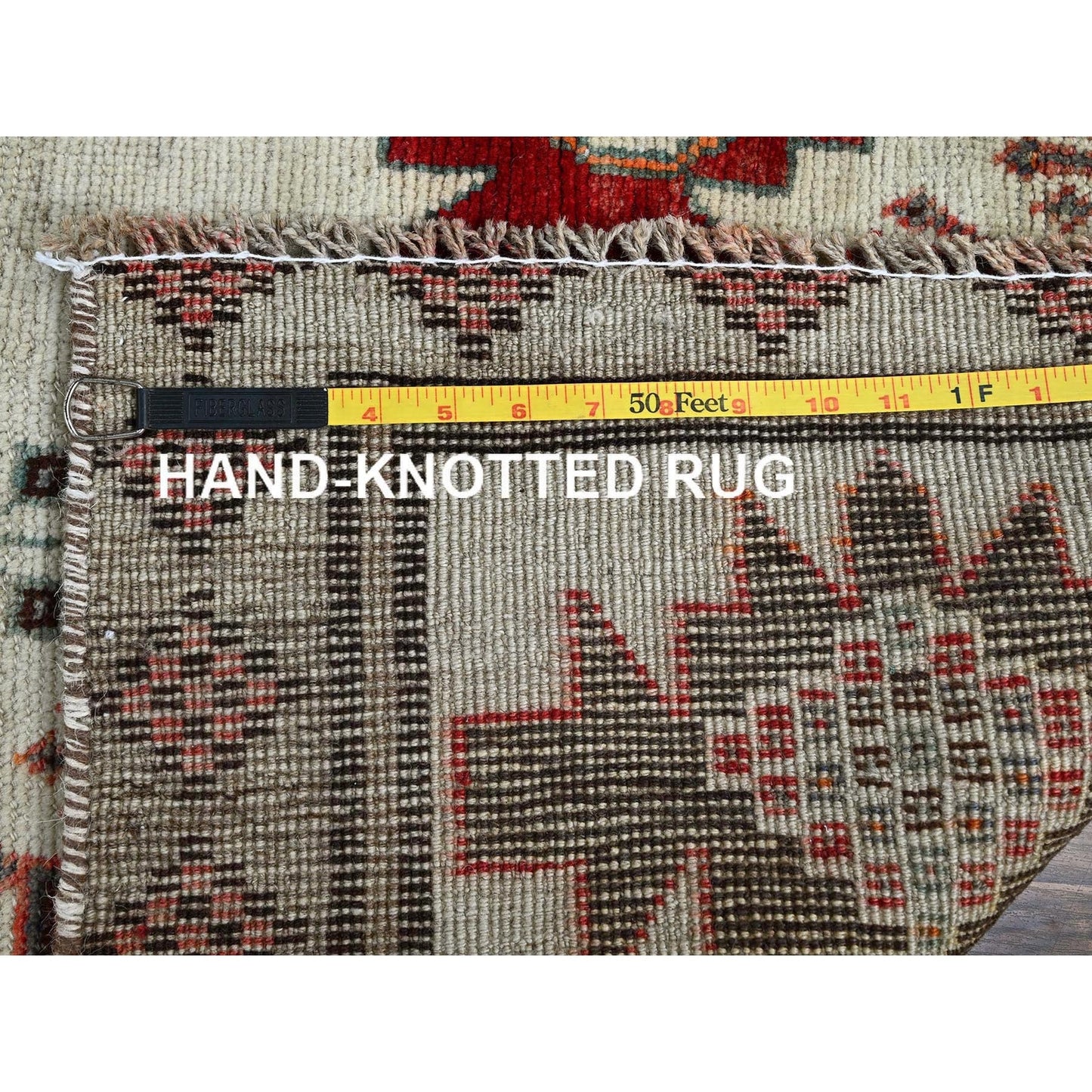 4'2"X6'7" Ivory Vintage Zoroastrian Sheeraz Hand Knotted All Wool Clean Rug