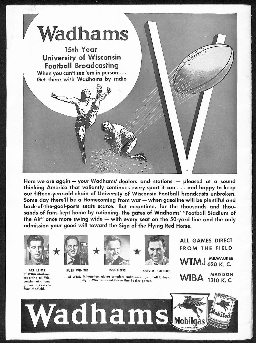 1943 Wisconsin Vs Notre Dame Vintage College Football Program 196437