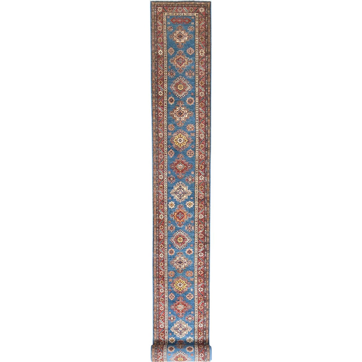 2'9"X40'6" Blue Afghan Super Kazak Wool Hand Knotted Xl Runner Rug