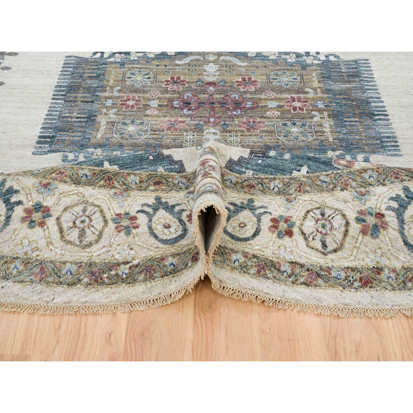 12'X12' Ivory Hand Knotted Reimagined Viss Design Natural Wool Round Rug