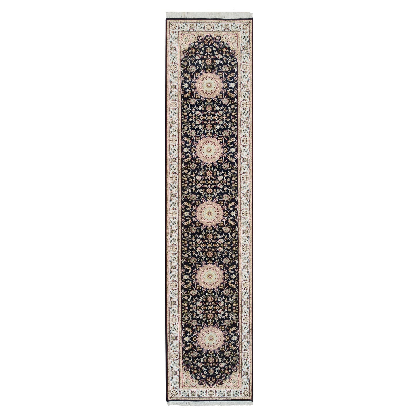 2'6"X11'10" Blue Nain 250 Kpsi Hand Knotted Wool Runner Oriental Rug