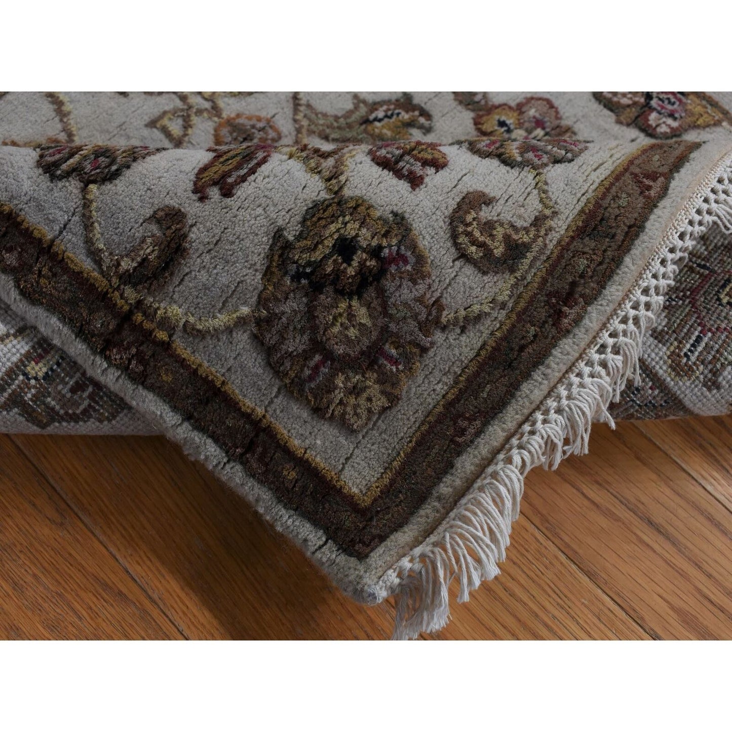 2'7"X16' Bone White Wool And Silk Rajasthan Hand Knotted Xl Runner Rug