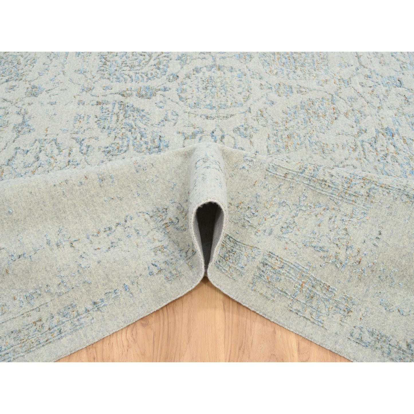 12'X15'1" Gray Wool And Silk Jacquard Hand Loomed Tebraz Oversized Rug