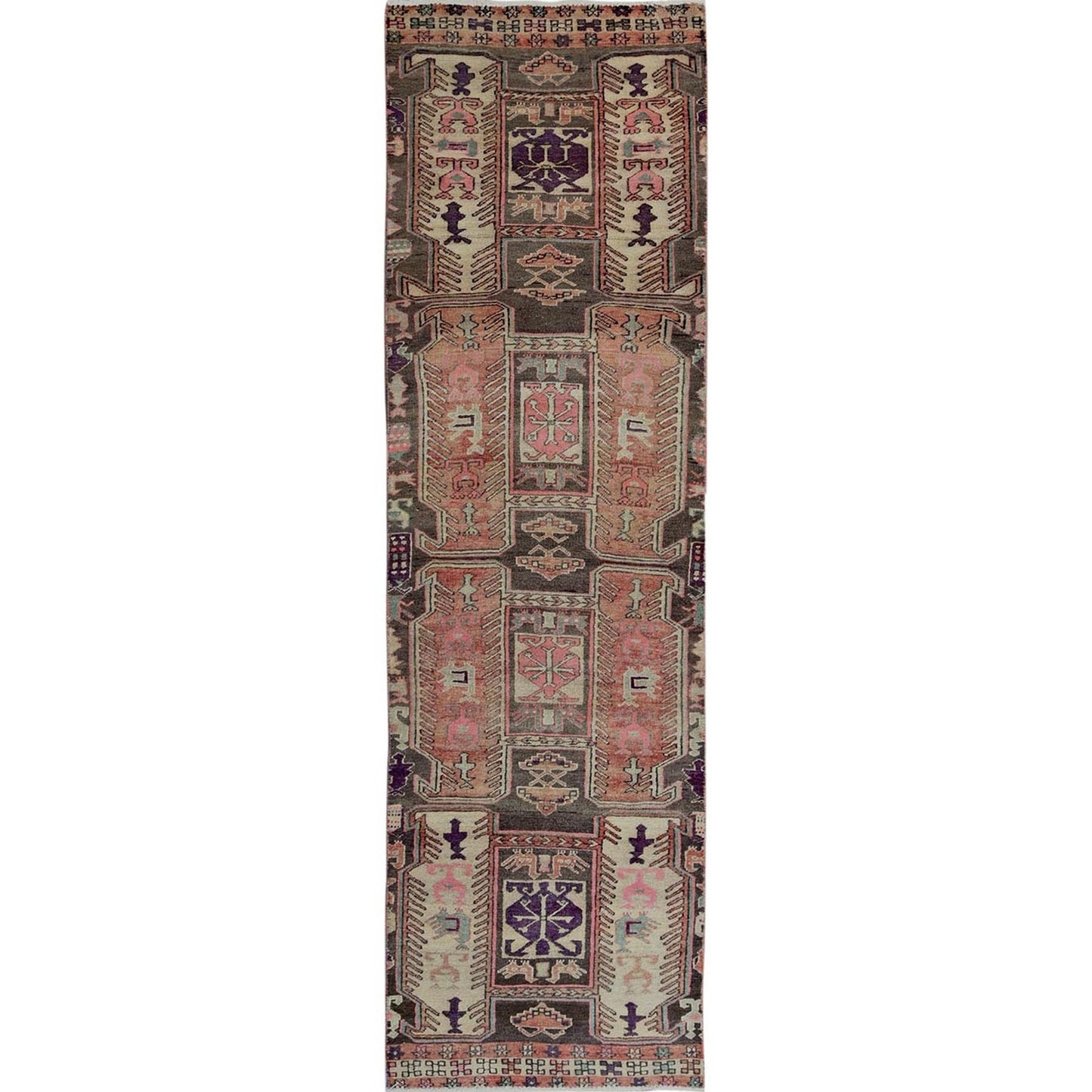 2'7"X9'1" Peach Vintage Zoroastrianheris Hand Knotted Pure Wool Runner Rug