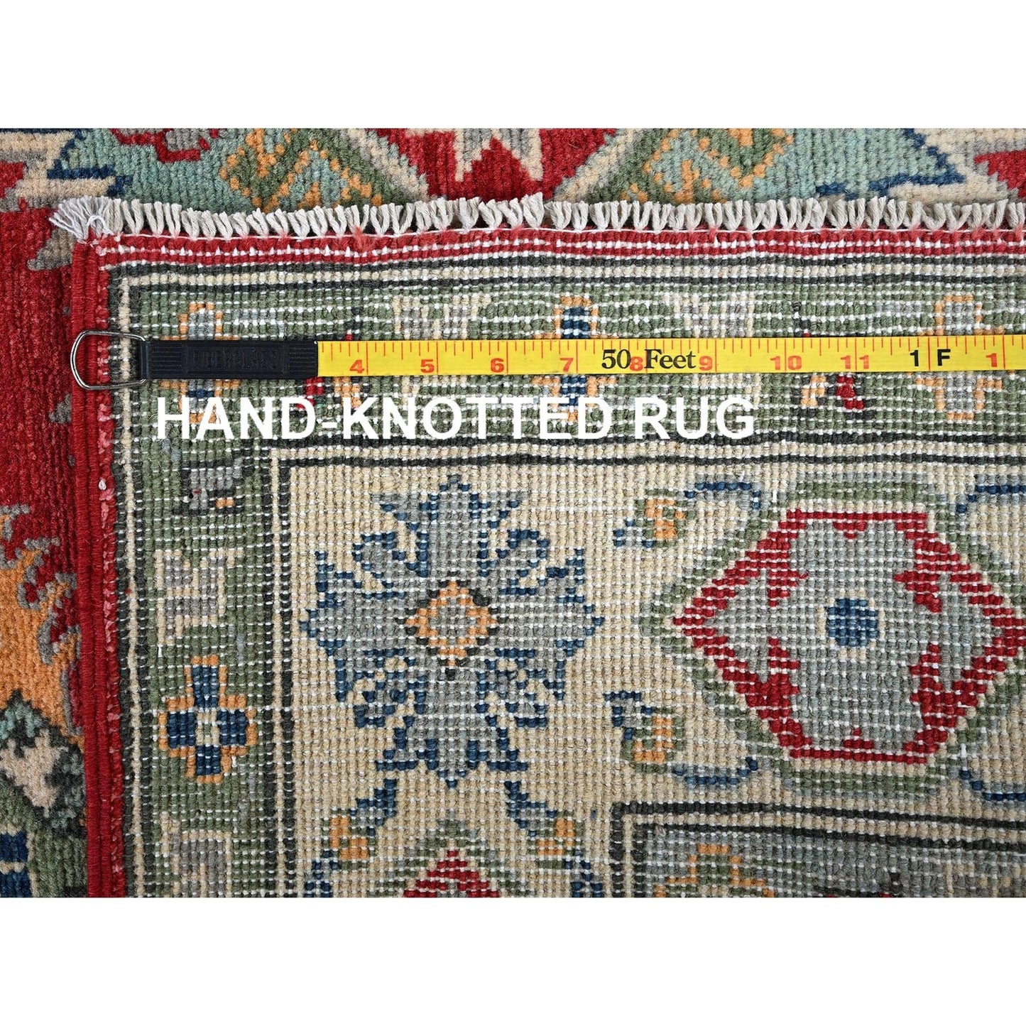 4'10"X6'10" Red Kazak With Tribal Motif Hand Knotted Soft Wool Oriental Rug
