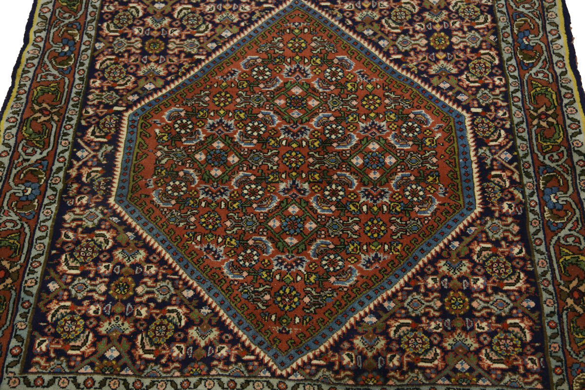250 Kpsi Navy Orange Floral Square Rug Small