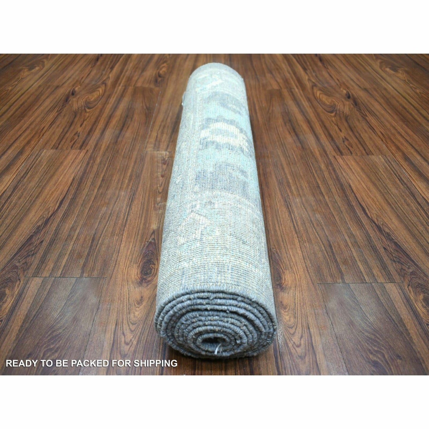 2'8"X11'7" Gray Hand Knotted Afghan Angora Ushak Pure Wool Runner Rug