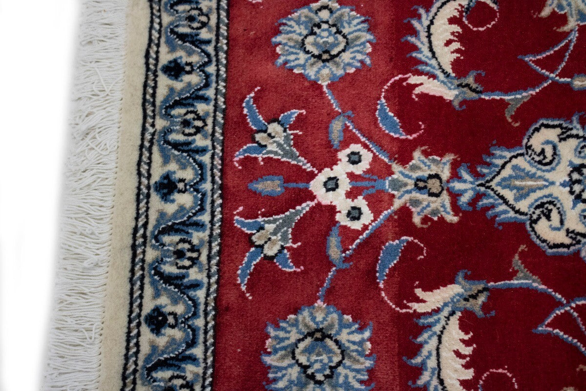 Hand-Knotted Red Area Rug Classic Floral Design