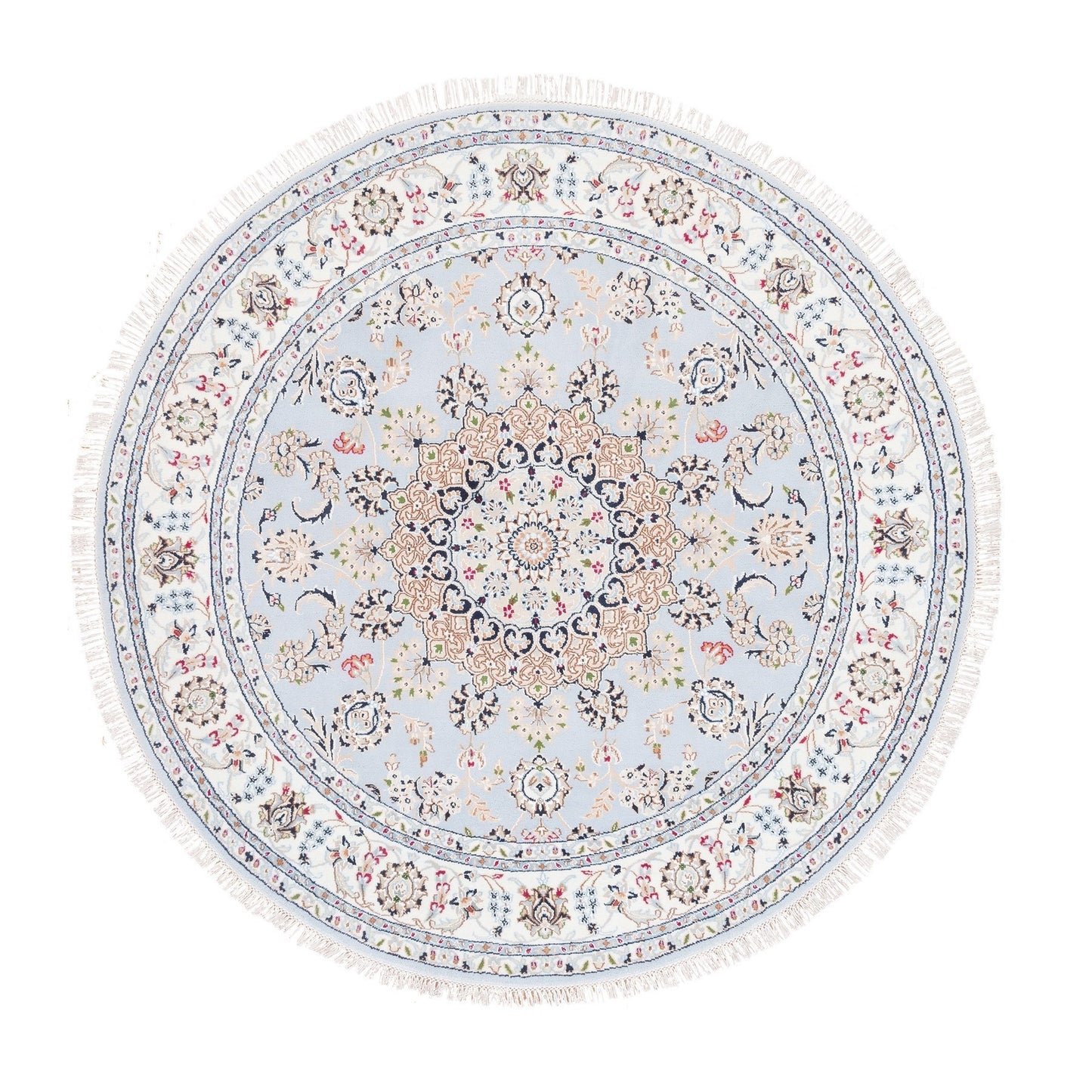 6'1"X6'1" Blue Round Wool 250 Kpsi Nain Handmade Medallion Design Rug