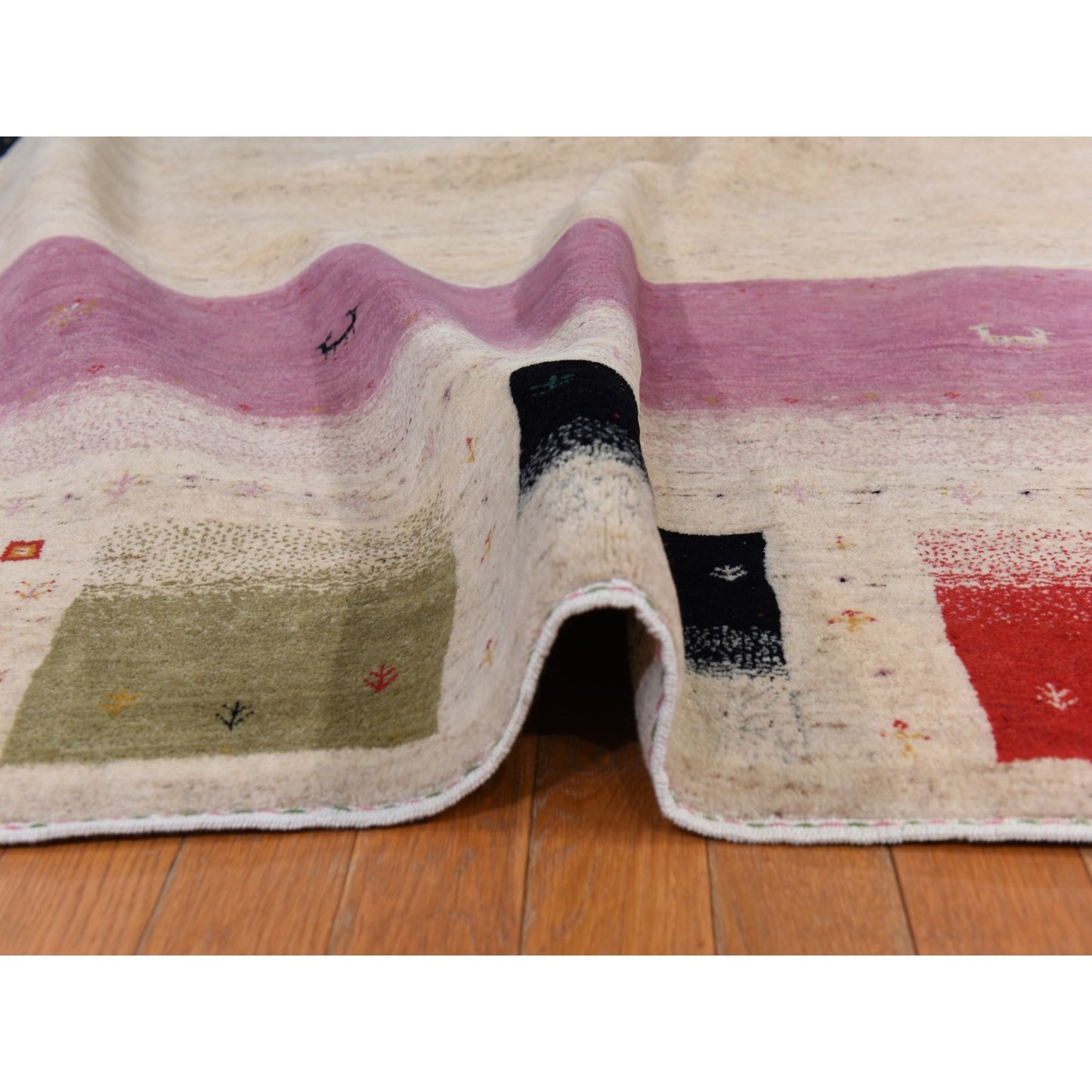 10'X13'2" Linen White Lori Buft Gabbeh Thick 100% Wool Hand Knotted Rug