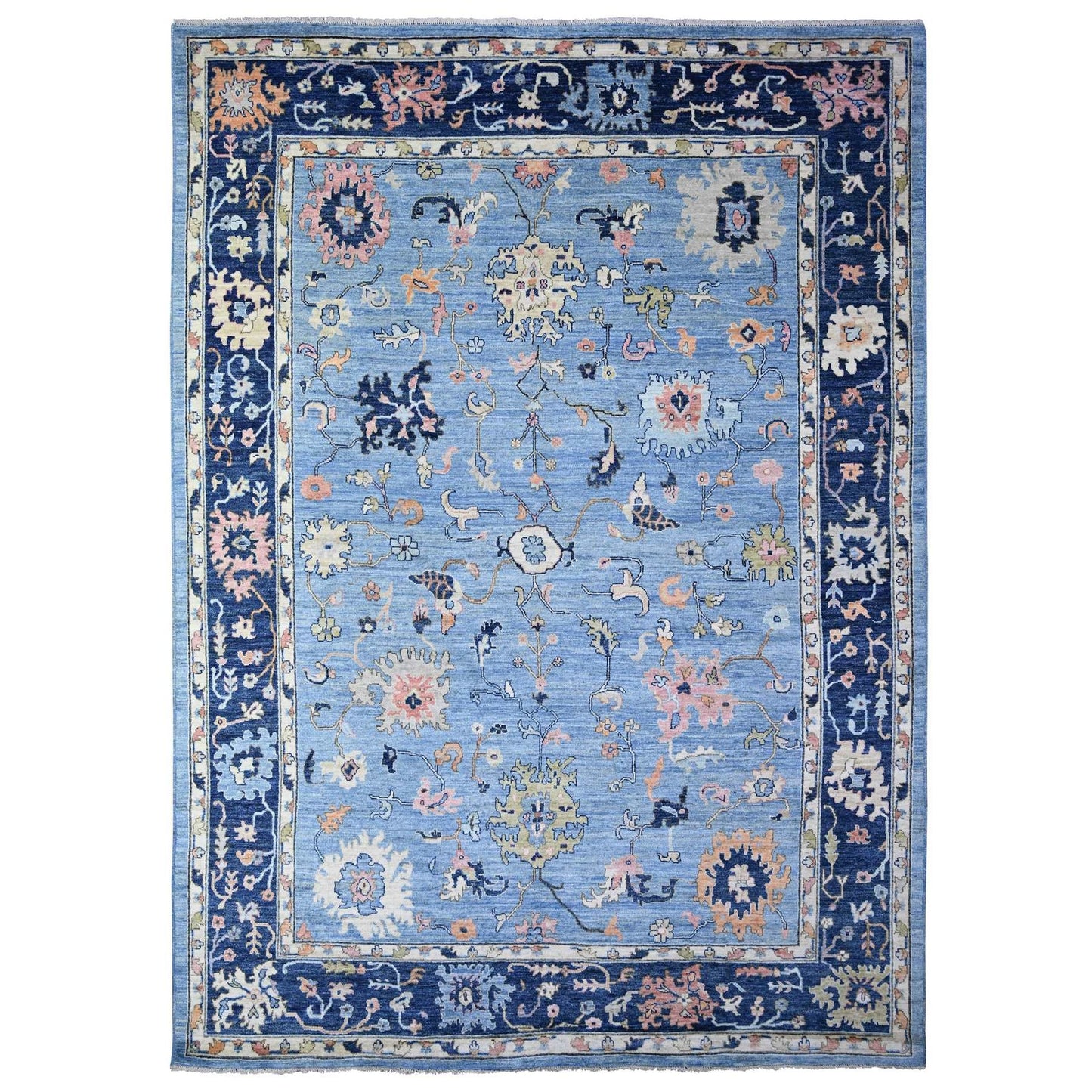 9'9"X13'5" Glaucous Blue Wool Afghan Angora Oushak Wool Hand Knotted Rug