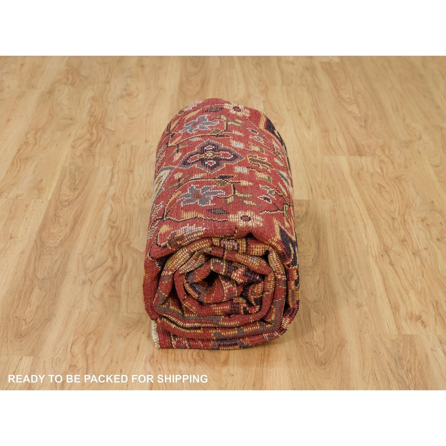 9'X12' Indian Red Hand Knotted Heris Serapi Pure Wool Oriental Rug