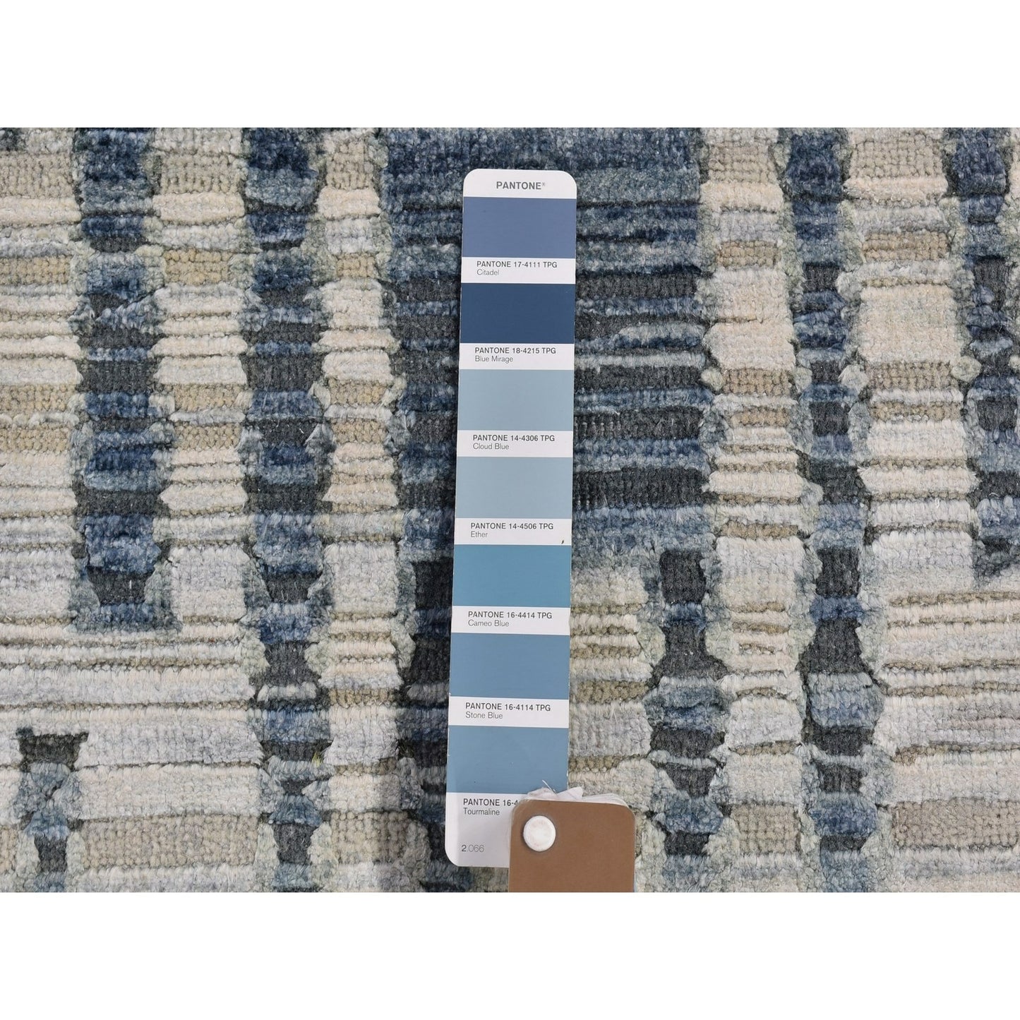 2'6"X8'3" Blue Pure Silk And Textured Wool Wide Runner Hand Knotted Rug